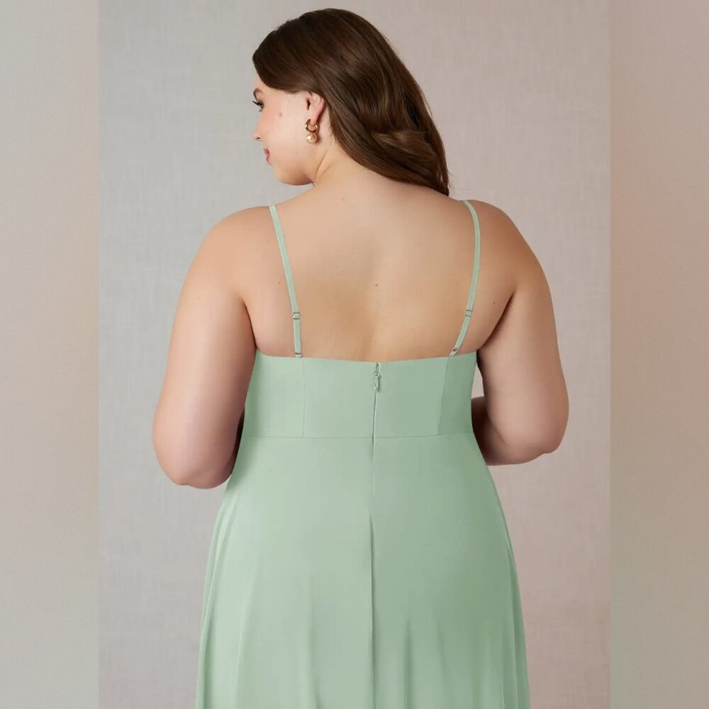 NWT Azazie Emerald A-Line Ruffled Chiffon Dress in Agave - Picture 4 of 15